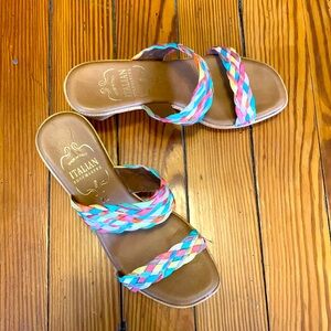 Italian Shoemakers TINA Multi Color Braided Slip-On Wedge Mule Sandal Size 7.5